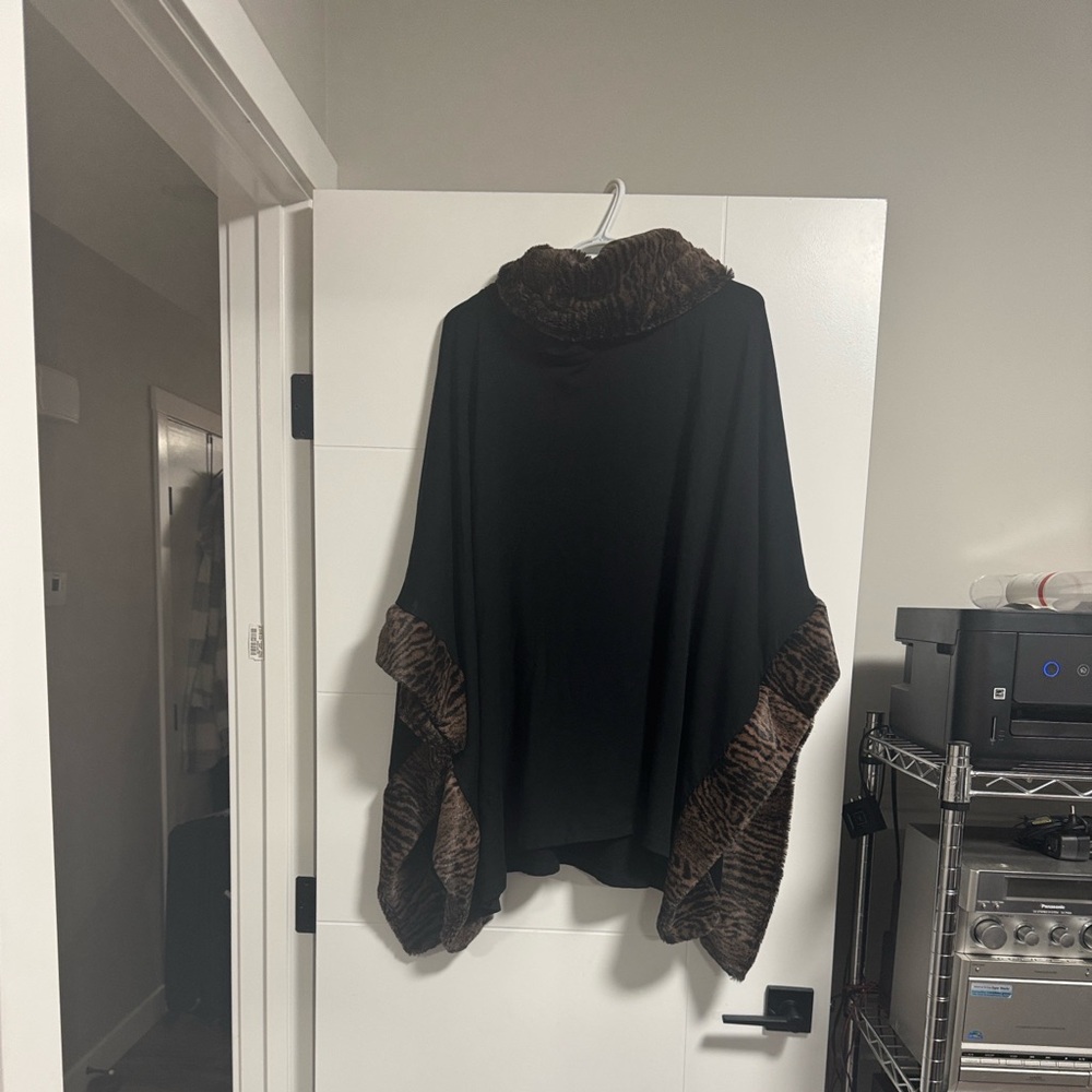 Saks Fifth Avenue Black Cape with Brown Trim